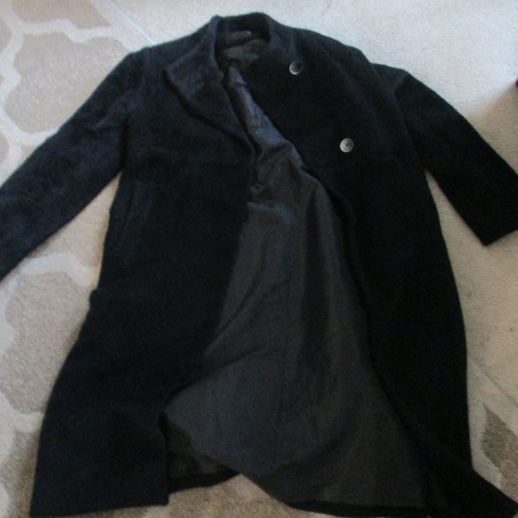 bert and mort classic black alpaca wool blend coat lined winter 8 s m - Picture 1 of 4